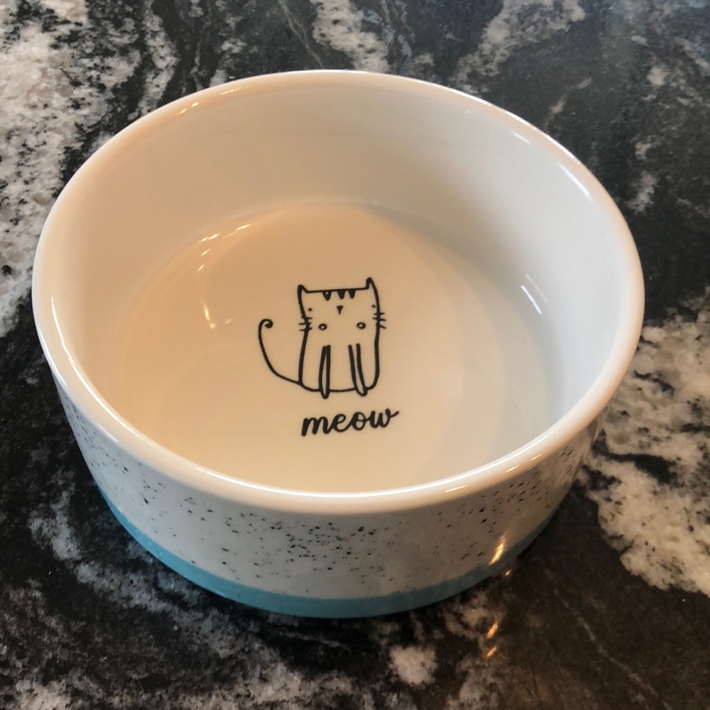 Yellow Stoneware French themed Cat Bowl